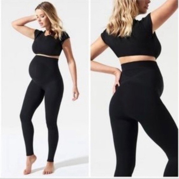 Blanqi Black Highwaist Postpartum Nursing Support Leggings - Picture 1 of 11